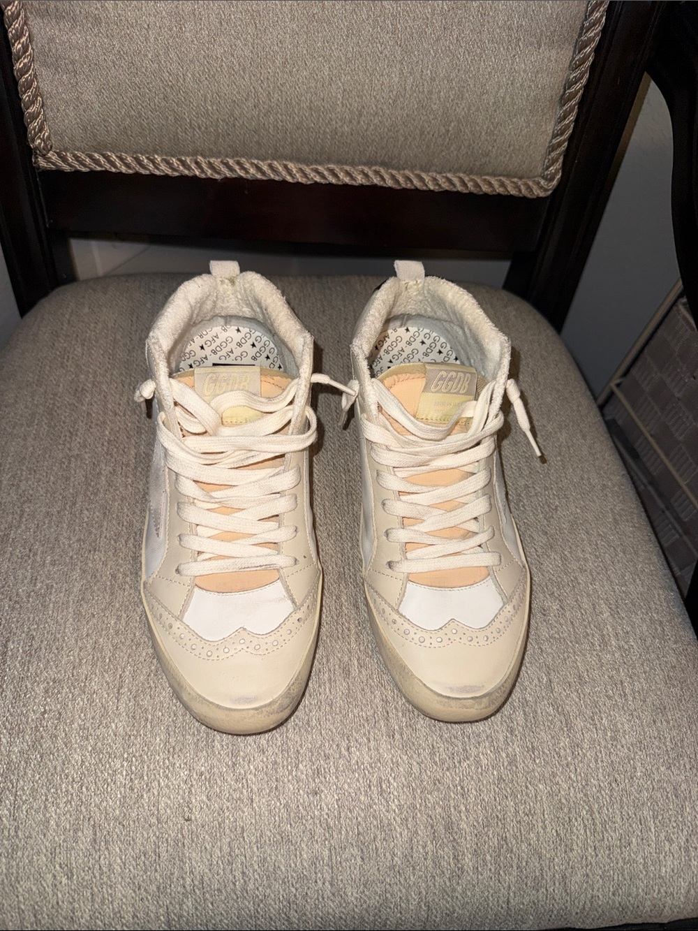 Golden Goose Cream and Beige Women's Lace-Up Sneakers